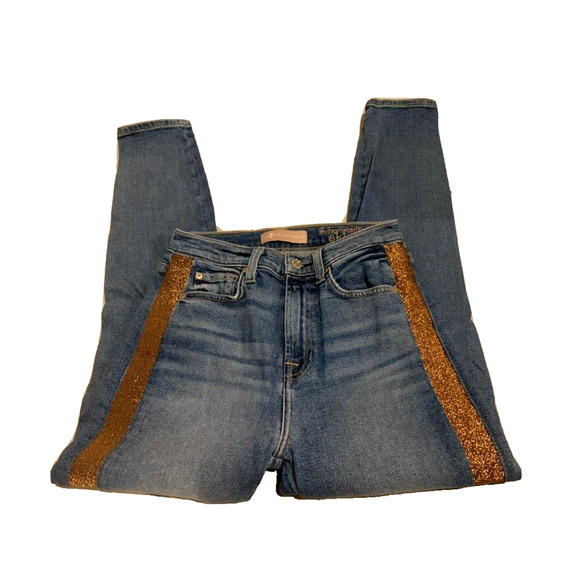 7 For All Mankind Jeans Womens Sz 25 High Waist Skinny Ankle Sparkle Side Pants - Picture 5 of 14